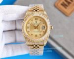 High Quality Swiss 3255 Rolex Oyster Perpetual Datejust Gold Ice Out Watch 41mm Yellow Face